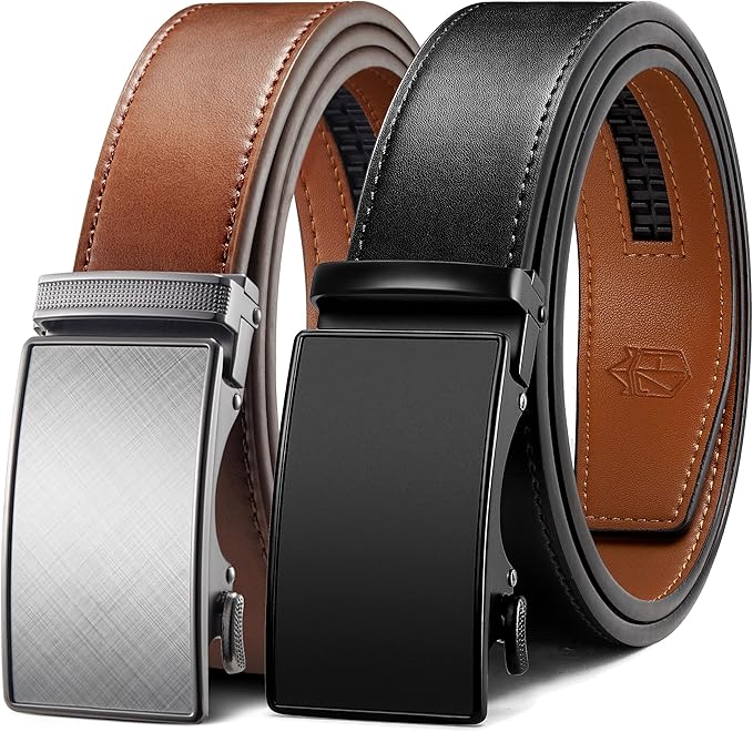 Zitahli Ratchet Belt for Men - 2 Packs Leather Mens belt For Gift Men Dress and Casual,Trim to Fit