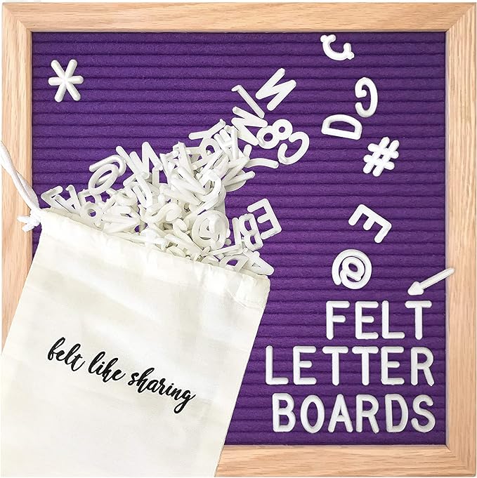 Felt Like Sharing Square Letter Board (Purple Felt - 10”x10”) – Changeable Message Board with 3 Sets of Felt Board Letters – Statement Wall Sign for Quotes, Home or Holiday Decor In Oak Frame