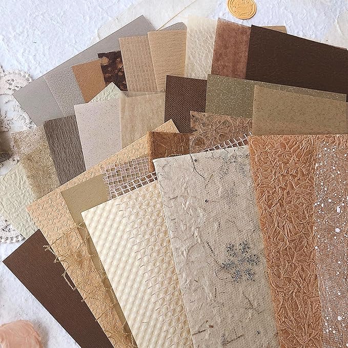 30Pcs Unique Handmade Textured Scrapbook Paper&Mesh Fabric set - A5 sheet Craft Mulberry Special Rice Paper Mix for Scrapbooking Junk Journaling Supplies Card Collage DIY Materials, 5.8x8.2 inches