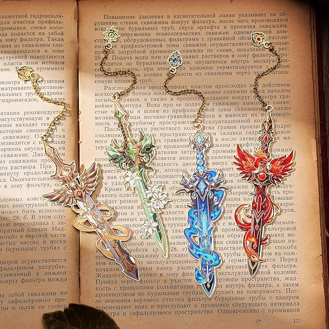 Fantasy Sword Bookmarks 4pcs - Medieval Knight Warrior Metal Book Marks for Readers, Gifts for Book Lovers, Cool Literary Page Holders for Reading Accessories, Men Women Teens, Christmas Birthday
