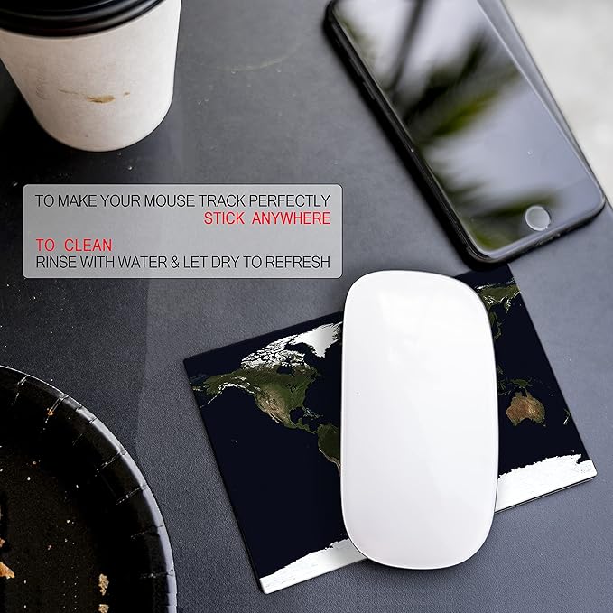 Adhesive Mouse Pad - Peel and Sticks to Any Surface - Travel Mouse Pad, Sticky for Any Surface - Excellent Tracking - Earth Satellite MAP