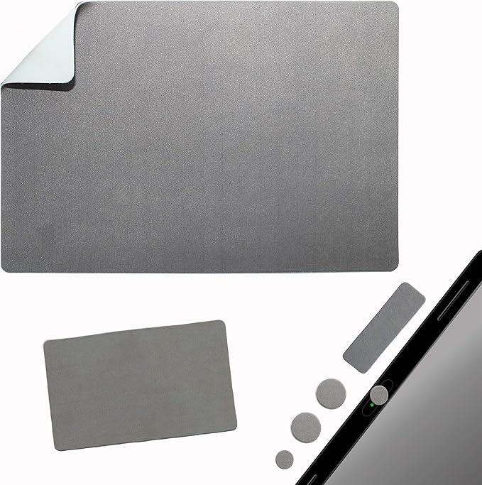 Mouse Pad Adhesive Bottom - Sticks to Any Surface - Portable - Webcam Covers and Screen Cleaner Included (2 Pack -Blank- Gray