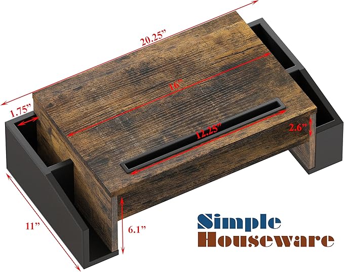 SIMPLE HOUSEWARE Desk Monitor Stand Riser with Adjustable Organizer Tray, Rustic Brown