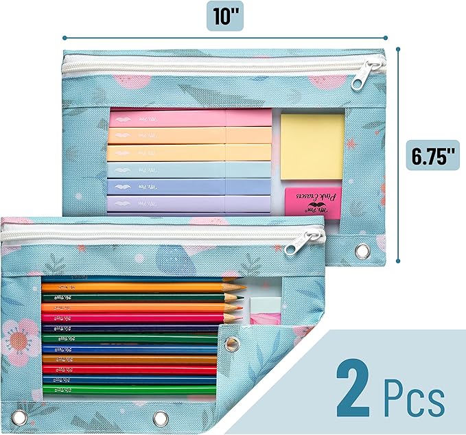Mr. Pen Zipper Pencil Case Pouch for 3-Ring Binder, 2-Pack