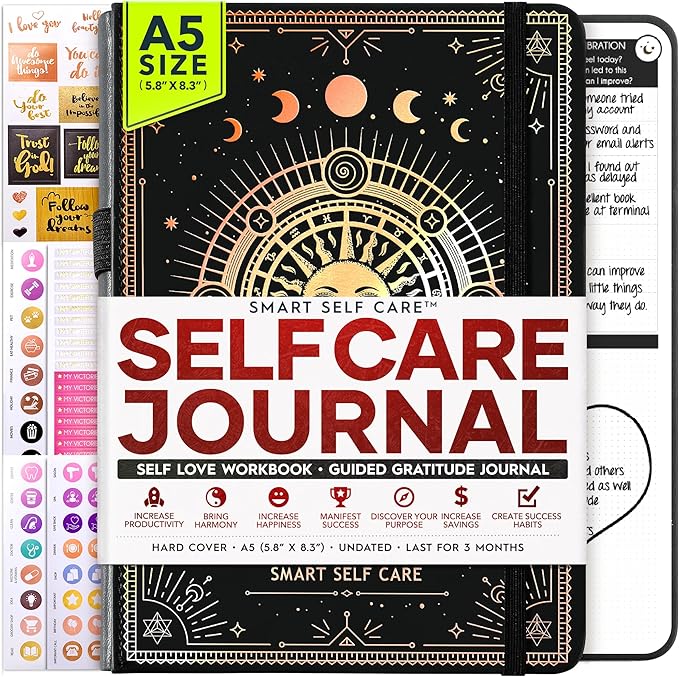 Self Care Journal - 5 Minute Mental Health & Manifestation Journal | 90-Day Undated Daily Planner for Positivity, Affirmations & Gratitude | Guided Mindfulness, Reflection | Vision Board + Stickers