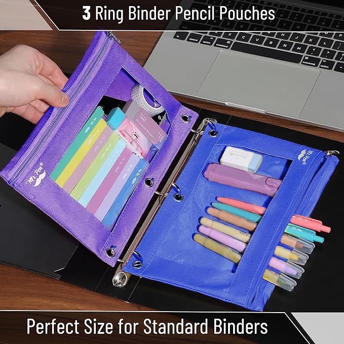 Mr. Pen- Pencil Pouch for 3 Ring Binder, 2 Pack, Blue and Purple, 3 Ring Binder Pencil Pouch