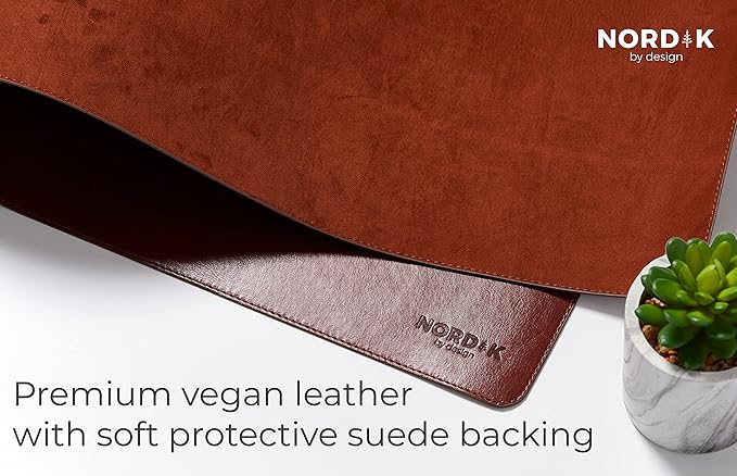 Nordik Leather Desk Mat - Whiskey Brown - Cable Organizer - Premium Mouse Mat & Desk Pad Protector - 35 X 17 Inch - Felt Vegan Leather - Large Office Mouse Pad & Blotter