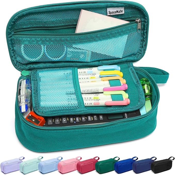 Pencil Case Pouch Box Bag School Supplies Girls Boys Kids, Cute Preppy Stuff Large Big Capacity Aesthetic Pen Organizer, Back to College Stationary, Dark Cyan, Heavy Duty Canvas, 1800ml