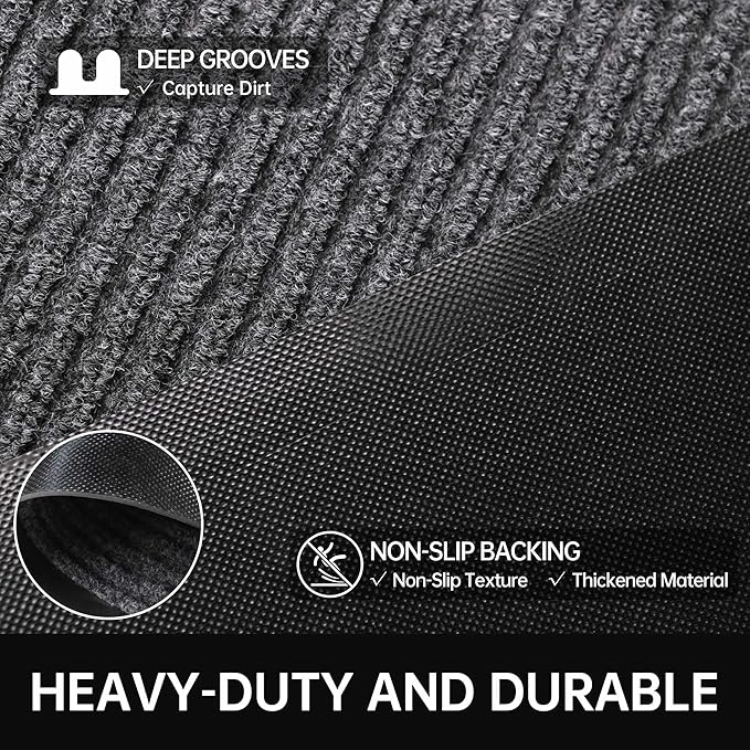 Front Door Mat, 2' x 6' Heavy Duty Indoor Outdoor Welcome Mat for Entryway, Commercial Entrance, Low Profile, Non-Slip, Durable Rubber Backing for Patio, Home