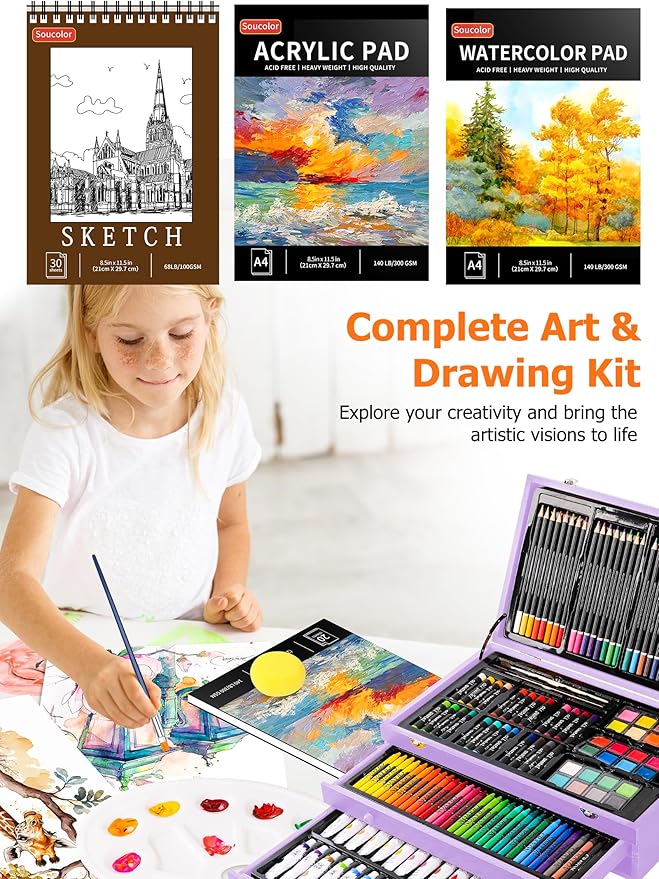 Halloween & Christmas Day Gifts for Kids, Teen Girl Girls Trendy Stuff, Stocking Stuffers for Teens, 192-Pack Drawing Painting Art Supplies with Acrylic Pad, Watercolor Pad, Sketch Book, Canvases