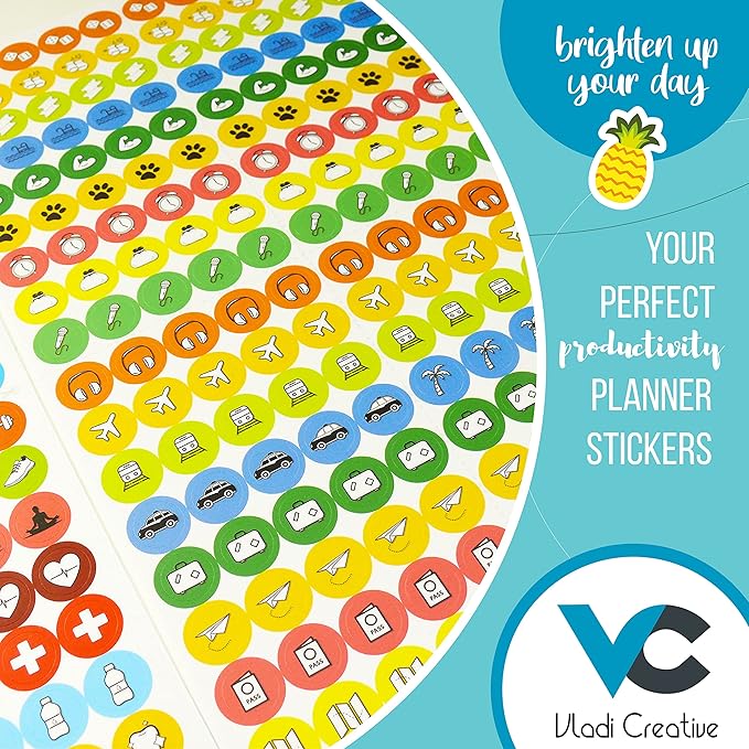 Vladi Creative Small Icons Productivity Boosting & Stay Focused Planner Stickers - 2210 pcs / 14 Sheets Mini Icons Value Pack - Planner Accessories - Perfect for Calendars, Journals, & Scrapbooking