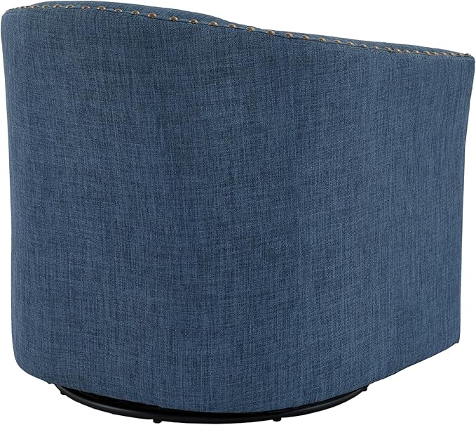 UIXE 360° Swivel Barrel Accent Chair, Modern Upholstered Arm Chair Round Club Armchair, Nailhead Trim Single Sofa Seating in Fabric for Living Room - Blue