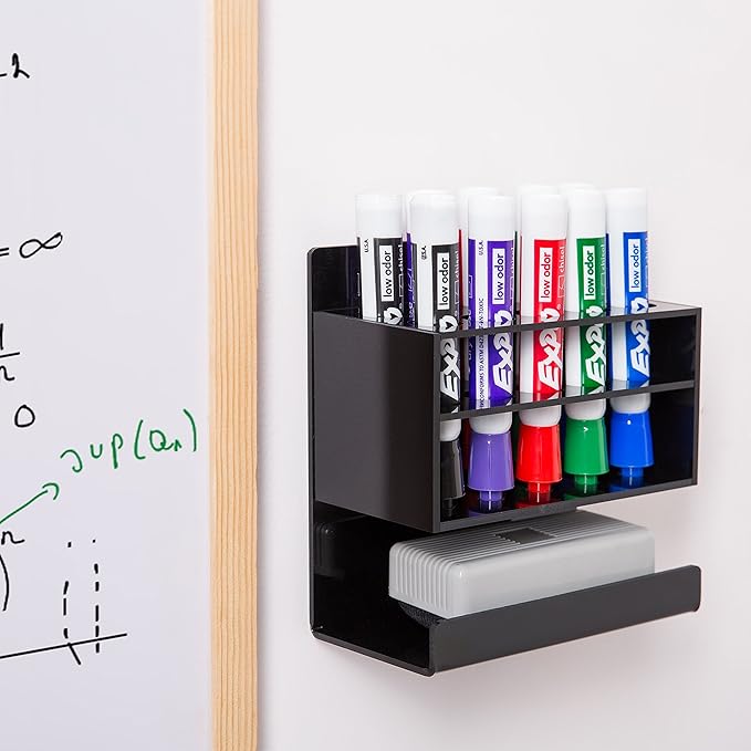 MyGift Dry Erase Marker Holder 10 Slots Whiteboard Marker Holder for Wall Dry Erase Eraser Holder Wall Mount Black