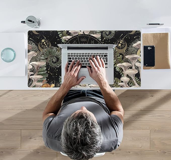 Moon Mushroom Gaming Desk Pad Cute Dark Tarot Mousemats Desk Mat, Forest Extended Large Anime Mouse Pad, Gamer Desk Decor Setup, Full Desk Mouse Keyboard Mat XXL, Laptop Desk Pad 31.5"x15.75"