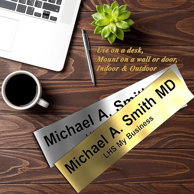 Door Name Plate Personalized for Office White Plastic Name Plate Black Letters - Made in USA 2x4 B16