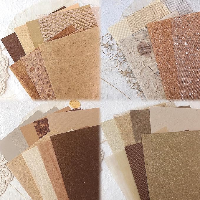 30Pcs Unique Handmade Textured Scrapbook Paper&Mesh Fabric set - A5 sheet Craft Mulberry Special Rice Paper Mix for Scrapbooking Junk Journaling Supplies Card Collage DIY Materials, 5.8x8.2 inches