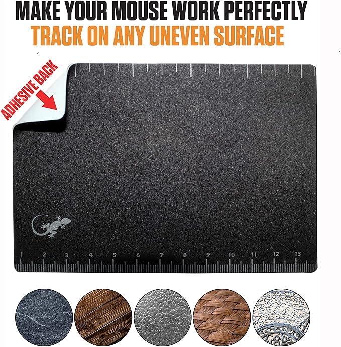 Mouse Pad Adhesive Bottom - Sticks to Any Surface - Portable - Webcam Covers and Screen Cleaner Included (Ruler)