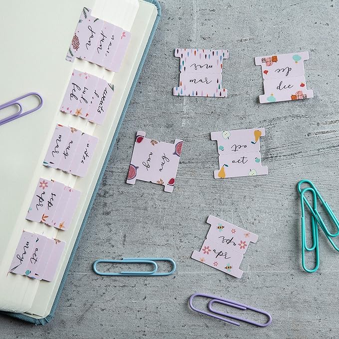 DiverseBee Laminated Planner - 24 Peel and Stick Tabs (12 Month, 12 Blank), Calendar Dividers (Rose)