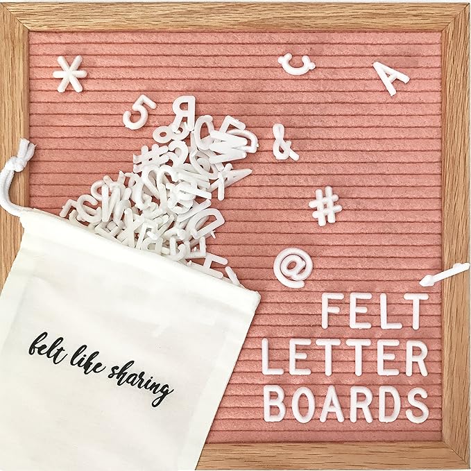 Felt Like Sharing Square Letter Board (Coral Felt - 10”x10”) – Changeable Message Board with 3 Sets of Felt Board Letters – Statement Wall Sign for Quotes, Home or Holiday Decor In Oak Frame
