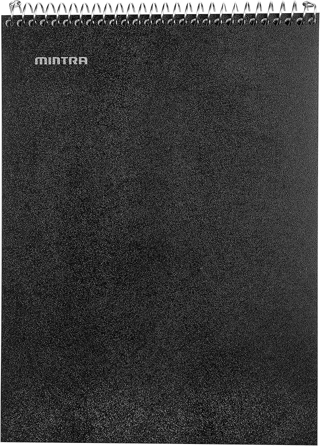 Mintra Office TOP BOUND Durable Spiral Notebooks (Black, College Ruled 3pk)