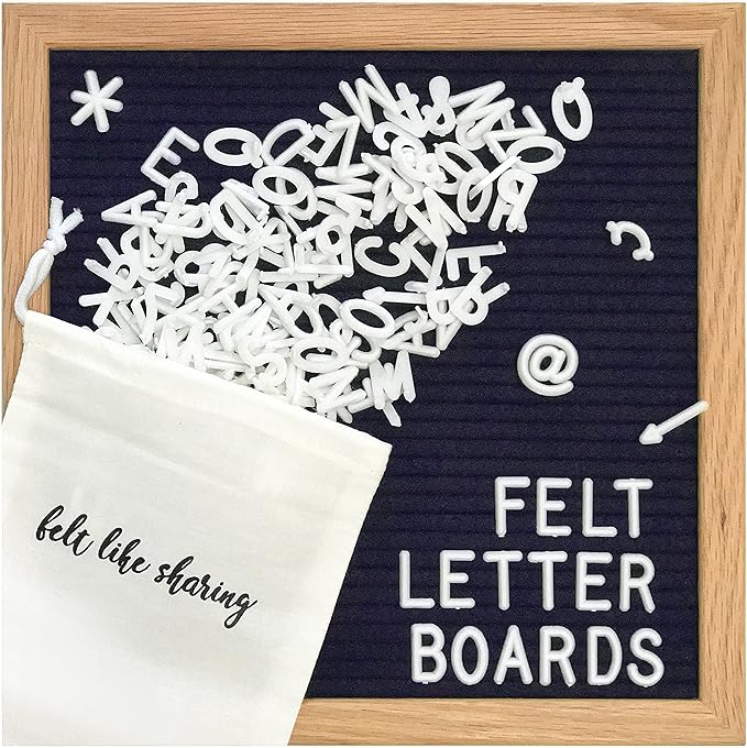 Felt Like Sharing Square Letter Board (Navy Felt - 10”x10”) – Changeable Message Board with 3 Sets of Felt Board Letters – Statement Wall Sign for Quotes, Home or Holiday Decor In Oak Frame
