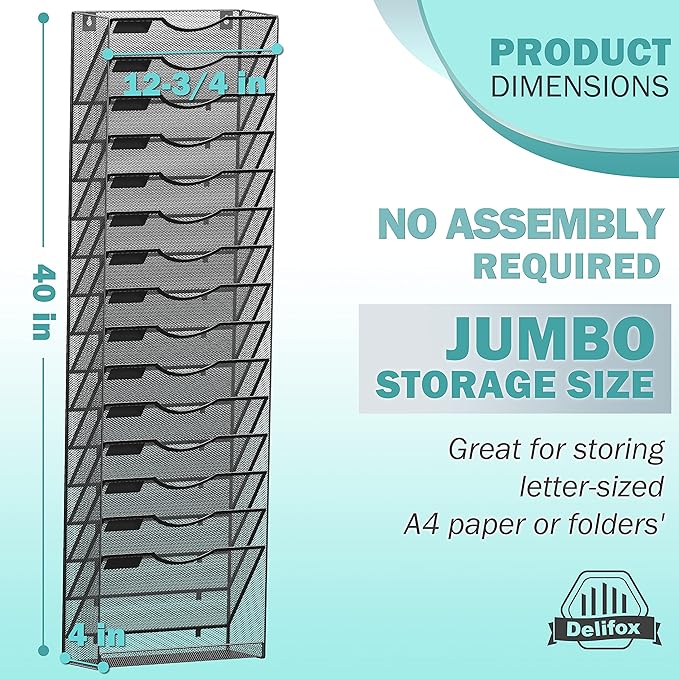 16-Tier Wall Mounted Hanging File Organizer Wall File Holder Metal Mesh Vertical Magazine Rack Classroom Office Organization