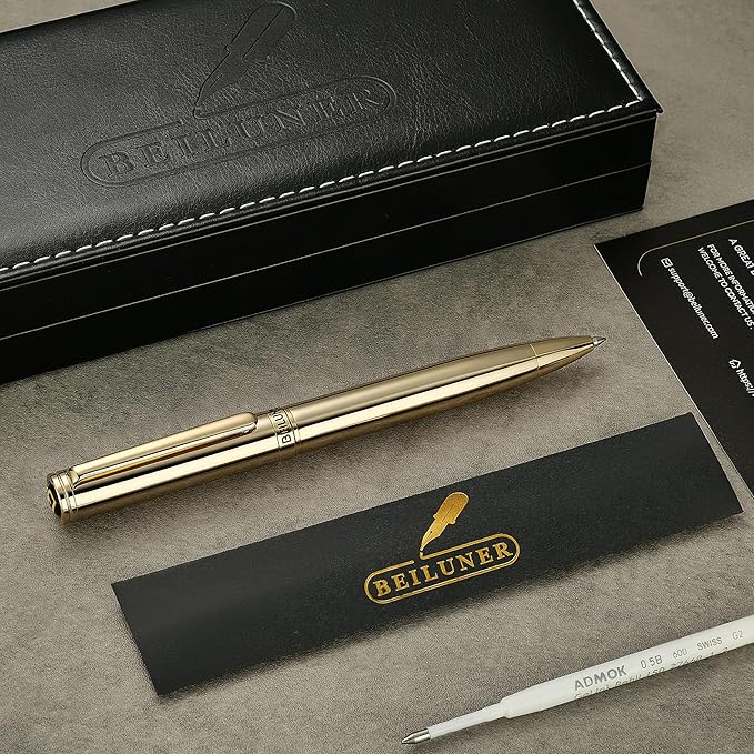 BEILUNER Personalized Gold Gel Pen, Stunning Luxury Pens with 24K Gold Finish, Black Ink Refill, Executive Gift Set for Family & Friends,Writing,Fancy,Office,Retractable, Graduation,Nice Designer Pens