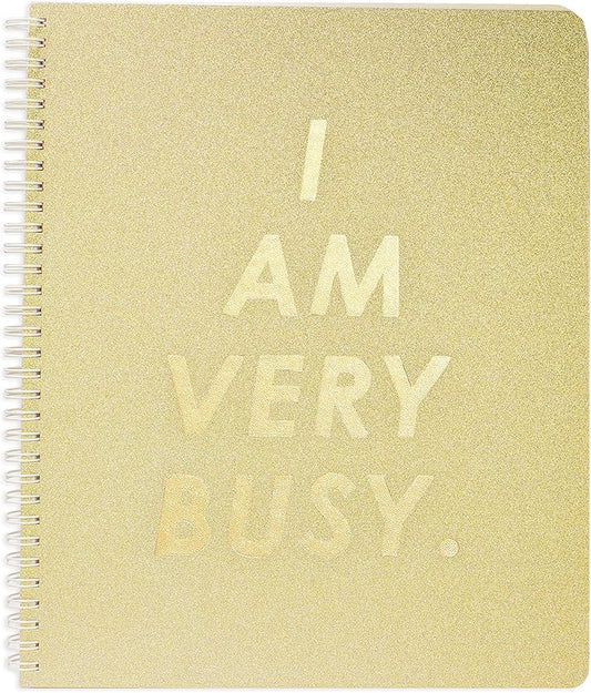 ban.do Rough Draft Large Spiral Notebook with Saying, 11" x 9" with Pockets and 160 College Ruled Pages, I Am Very Busy (gold glitter)