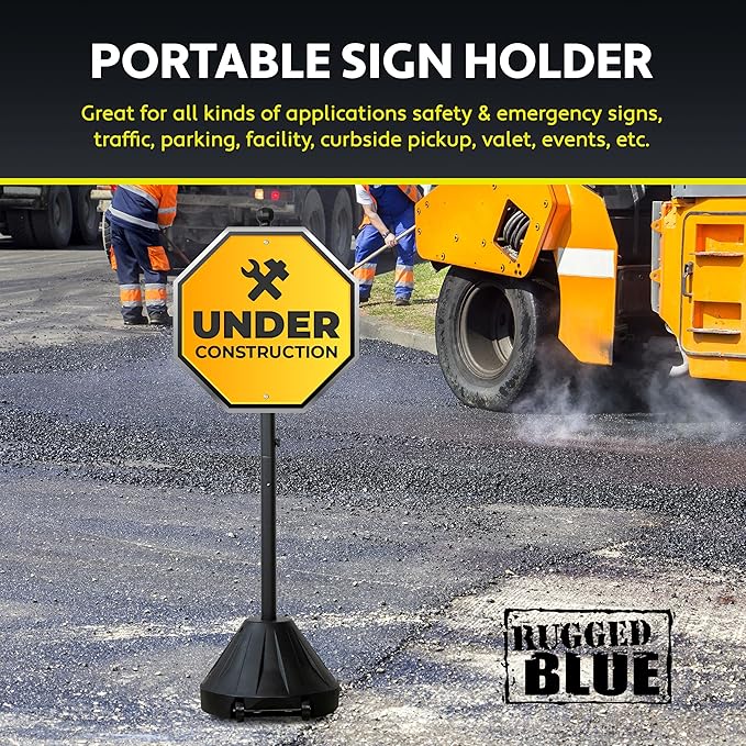 60” Grip N Tip Portable Sign Holder with Wheels, Customizable Sign Display Stand, Metal Holder for Street Signs, Outdoor Signs for Businesses, Office Sign or Yard Sign, Black (2)