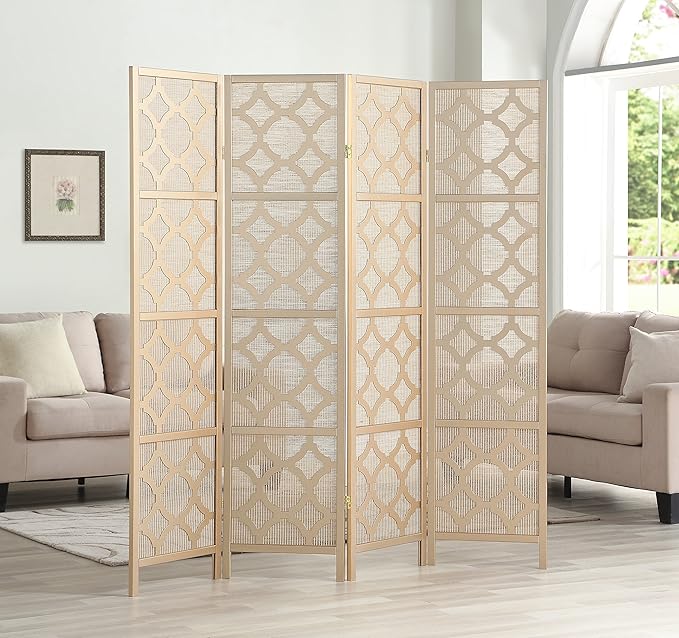 NicBex Room Divider 4 Panel Room Dividers with Quarterfoil Diamond Design Partition Room Dividers and Folding Privacy Screens Wall Divider for Home, Room Separation,69.28"W x 17.32"D x 70.31"H, Gold
