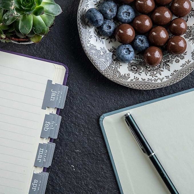 DiverseBee Laminated Planner, 24 Peel and Stick Tabs (12 Month, 12 Blank), Retro Monthly Dividers