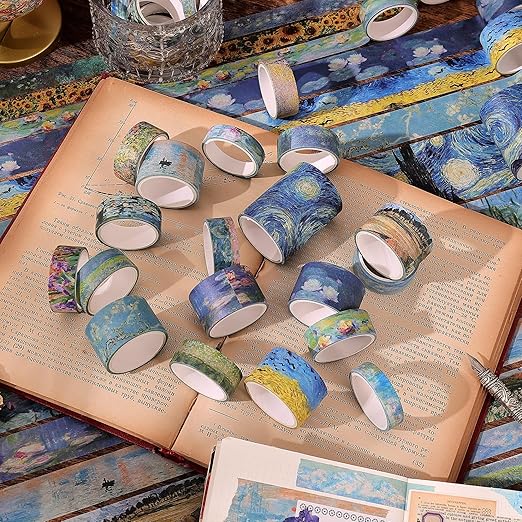 emmoolife 32 Rolls Washi Tape Set, Oil Painting Decorative Masking Tape, Van Gogh Adhesive Tape for Bullet Journal, DIY Crafts Gift, Party Decorations, Junk Journal, School Supplies