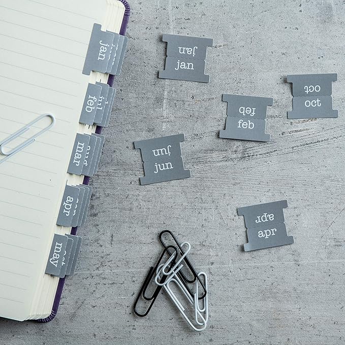 DiverseBee Laminated Planner, 24 Peel and Stick Tabs (12 Month, 12 Blank), Retro Monthly Dividers