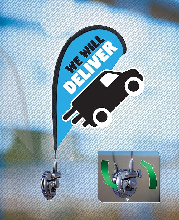 Indoor Outdoor Double Sided Window Flag for Business Sign Drive Thru, Delivery, Pick Up, Essential Business and We are Open Small 3D Flag Kit for Small Business (Deliver)