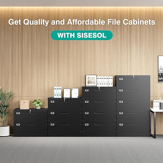 SISESOL 5 Drawer Lateral File Cabinet with Lock,Black Lateral Filing Cabinet,Horizontal Metal Filing Cabinets,Large Locked Wide Five Drawer File Cabinets for Office Home,Fit A4/F4/Letter/Legal File