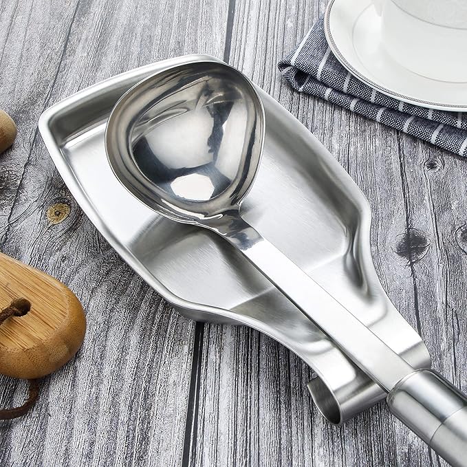 MSY BIGSUNNY Spoon Rest for Stove Top, 304 Stainless Steel Cooking Utensils Spatula Rest for Kitchen Counter, 2 Pack