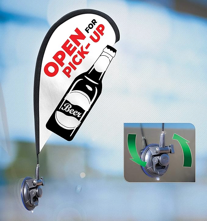 Indoor Outdoor Double Sided Window Flag for Business Sign Drive Thru, Delivery, Pick Up, Essential Business and We are Open Small 3D Flag Kit for Small Business (Beer)