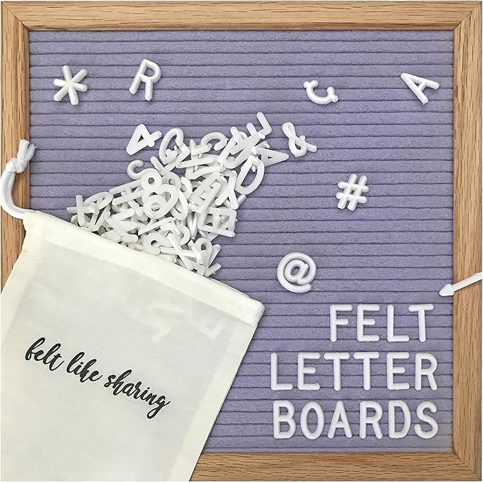 Felt Like Sharing Square Letter Board (Lavender Felt - 10”x10”) – Changeable Message Board with 3 Sets of Felt Board Letters – Statement Wall Sign for Quotes, Home or Holiday Decor In Oak Frame