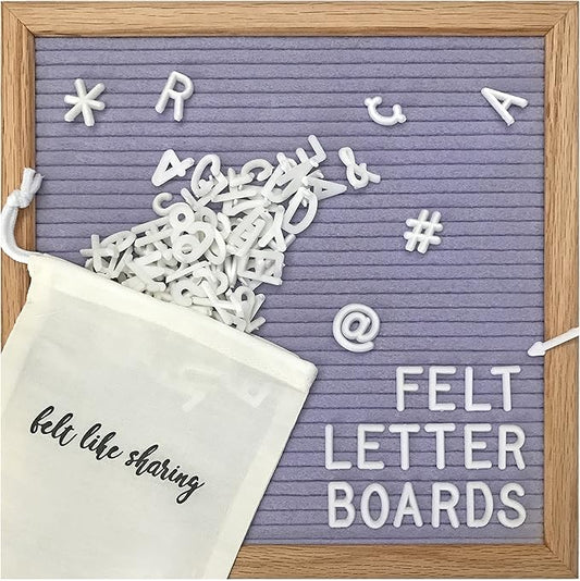 Felt Like Sharing Square Letter Board (Lavender Felt - 10”x10”) – Changeable Message Board with 3 Sets of Felt Board Letters – Statement Wall Sign for Quotes, Home or Holiday Decor In Oak Frame