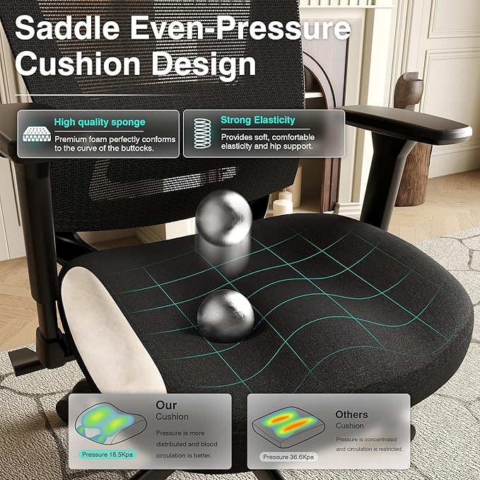 T96C Ergonomic Home Office Chair, Mesh Computer Desk Chair with 4D Armrests, Adjustable Lumbar Support,Tilt Function, Executive Rolling Swivel Task Chair for Long Hours (Black - Upholstered Seat)