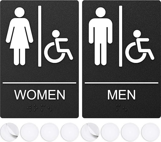 Unisex Bathroom Signs, Restroom Sign for Business - 9" by 6" - ADA Compliant with Braille & Handicap Symbol - Strong Double-Sided Adhesives - Perfect for Offices & Public Buildings