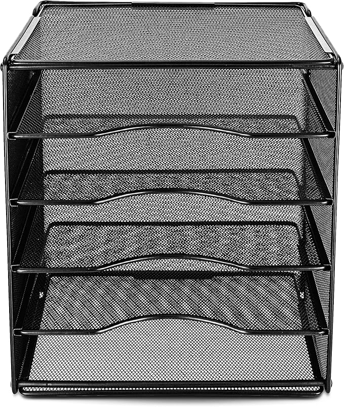 Amazon Basics 5 Slot Desk Rectangular Organizer Tray, Black, 13.6 x 9.5 x 12.8 inch