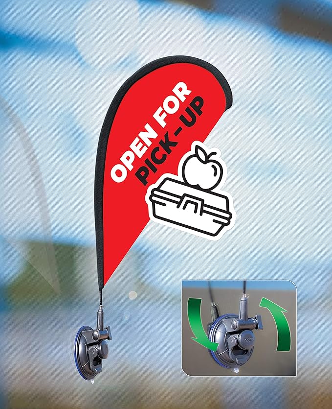 Indoor Outdoor Double Sided Window Flag for Business Sign Drive Thru, Delivery, Pick Up, Essential Business and We are Open Small 3D Flag Kit for Small Business (Take Out)