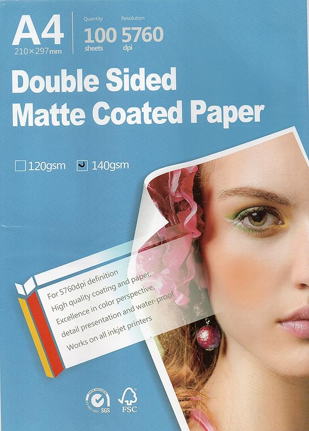 Premium Double-Sided Matte Inkjet Photo Paper - A4 Size (8.3" x 11.7") - 100 Sheets, 140gsm - Ideal for Photos, Invitations, and Crafts