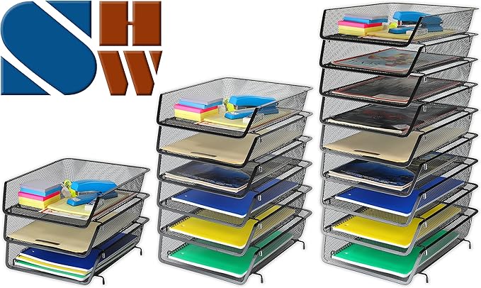 Simple Houseware Stackable Desk File Document Letter Tray Organizer, 3 Packs, Black