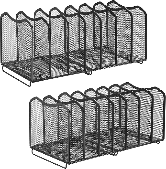 2 Pack-Simple Trending Mesh Desktop File Sorter Organizer, 7-Section Bookshelf For Desk Home Office , Black