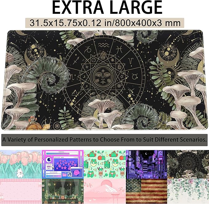 Moon Mushroom Gaming Desk Pad Cute Dark Tarot Mousemats Desk Mat, Forest Extended Large Anime Mouse Pad, Gamer Desk Decor Setup, Full Desk Mouse Keyboard Mat XXL, Laptop Desk Pad 31.5"x15.75"