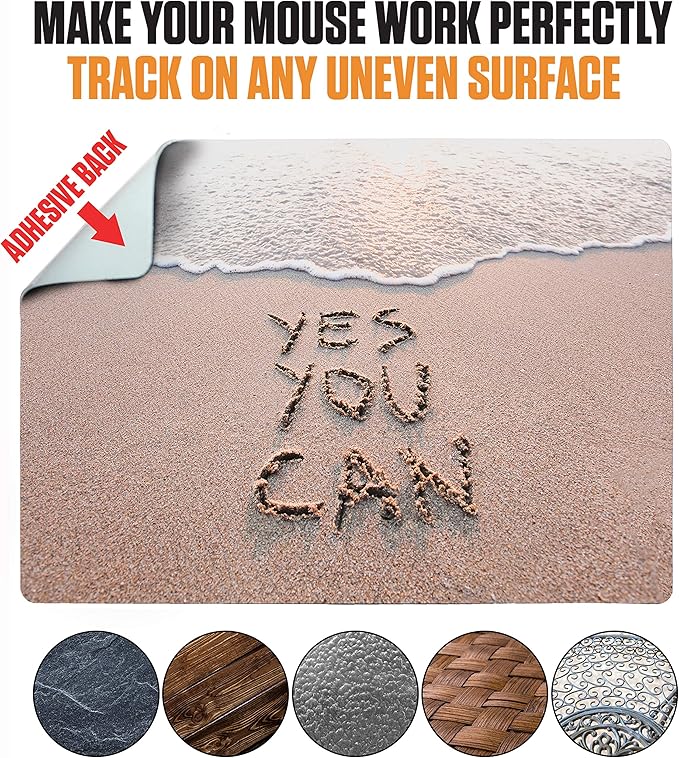 Mouse Pad Adhesive Bottom - Sticks to Any Surface - Portable - Webcam Covers and Screen Cleaner Included (YES You CAN)