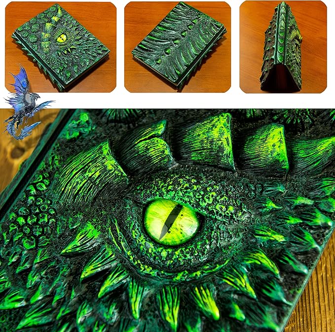 3D Dragon Eye Embossed Journal,Resin Engraving Notebook,Dnd notebook for Dragon Lovers ，Blank Paper,Hardcover Travel Notepad for Writing,Sketchbook,Collection,Gift,Decoration A4 and A5 Size (A5-Green)