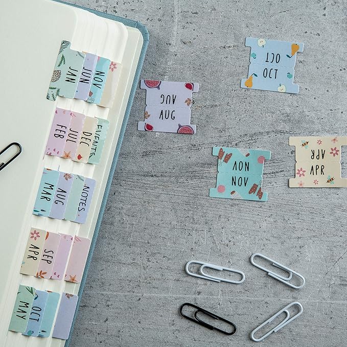 DiverseBee Laminated Planner Monthly Tabs, 24 Peel and Stick Tabs for Notebooks (12 Month Tabs and 12 Blank Tabs), Calendar Monthly Tab Stickers/Dividers (Assorted), Medium